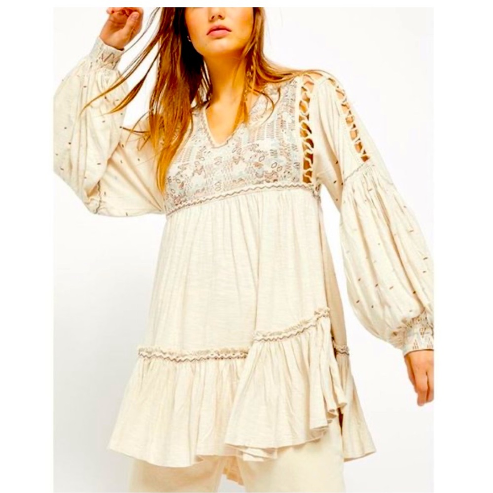 Free People Much Love tunic Mini dress size L oversized oat color maternity